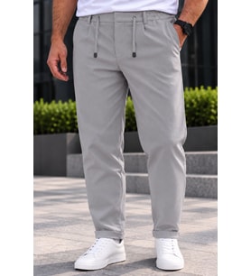 Erkek Esnek Diagonal Kumaş Jogger Pantolon Kemerli Beli Lastikli Rahat Kesim Şık Spor Günlük Erkek Pantolon