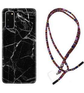Samsung A02S A03S A10 A12 A13 A21S A22 Kılıf Boyun Asklı Rasta Silikon Fragile Black Mermer 1378