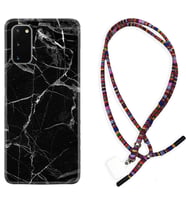 Samsung A02S A03S A10 A12 A13 A21S A22 Kılıf Boyun Asklı Rasta Silikon Fragile Black Mermer 1378