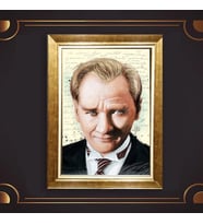 Altın Varaklı Çerçeveli Paspartulu Atatürk Tablo nl02A629 (Gold)