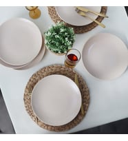 Keramika Kumlu Krem Rölyefli Servis Tabağı 27 Cm 6 Adet Q32
