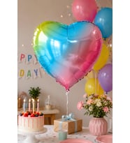 Folyo Balon Kalp Rainbow 24 İnç 60 cm Renkli Doğum Günü Nişan Söz Düğün Parti Süsleme Balonu