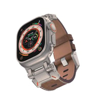 Apple Watch 44mm Kordon Metal Bağlantılı Sunni Deri Kordon 114 (Açık Kahve)