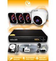 ELITCAM 4 Kameralı Kare 1 İç Kamera Set 2 TB HDD Full HD Gece Görüşlü Güvenlik Kamerası Sistemi