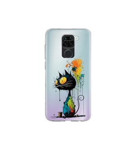 Redmi Note 9 ile Uyumlu Splash Kedi Tasarımlı Şeffaf Silikon Kılıf