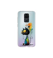 Redmi Note 9 ile Uyumlu Splash Kedi Tasarımlı Şeffaf Silikon Kılıf