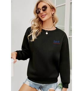 Unisex Back Baskılı Bisiklet Yaka Sweatshirt (Siyah)