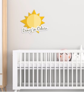 BK Gift Kişiye Özel Güneş Tasarımlı Çocuk Odası Ahşap Duvar Süsü-1 (Beyaz)