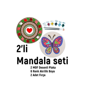 2'li Mandala Boyama Seti- Okul-aile Etkinliği-2 Ham Mdf Plaka, 6 Renk Boya,2 Fırça Model-26