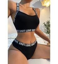 Kadın Siyah Çapraz Sırt Ve Love Yazı Detaylı Iç Çamaşır Takımı