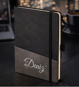 BK Gift Kişiye Özel Siyah Termo Deri Defter -3, Kartvizit Bölmeli, Çizgili Ivory Kağıt