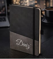 BK Gift Kişiye Özel Siyah Termo Deri Defter -3, Kartvizit Bölmeli, Çizgili Ivory Kağıt