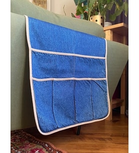 Mavi Çizgili Denim Koltuk Kenarı Portatif Düzenleyici 50 x 90 Cm