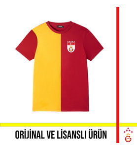 Galatasaray Lisanslı 5 Yıldızlı Parçalı Bayrak Logolu T-Shirt (Sarı-Kırmızı)