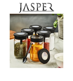 Jasper JPR-0106 6 Adet Stantlı 380ml Kaşıklı Cam Tuzluk Biberlik BaharatlıkSeti