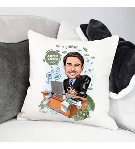 Kişiye Özel Para Sever Erkek Karikatürlü Yastık