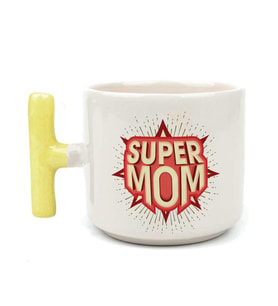 Süper Mom Kırmızı Baskılı Sarı Kulplu T Kupa