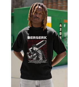 Tasarım Berserk Guts Baskılı Unisex Oversize Anime Dizi Karakter Tişört