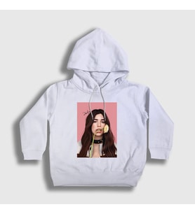 Presmono Unisex Çocuk Beyaz Flower Dua Lipa Kapüşonlu Sweatshirt 320720tt
