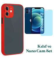 Apple iPhone 12 Uyumlu Montreal Kılıf Ve Nano Cam Ekran Koruyucu Set (Kırmızı)