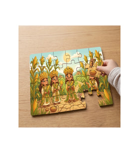 Mısır Tarlasındaki Çocuklar Tasarımlı 24 Parça Ahşap Çocuk Puzzle