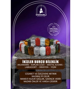 İkizler Burcu Bileklik Akuamarin, Kaplan Gözü, Kristal Kuvars, Labradorit, Obsidyen, Yeşim
