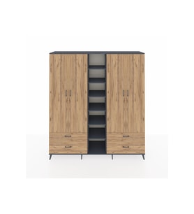 Hyperion Gardrop 12 Raflı 4 Çekmeceli 2 Askılı 220x44x243 Antrasit-Çam/Çam
