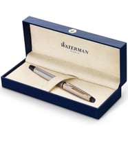 Waterman Expert Paslanmaz Çelik Altın Tasarımlı Roller Kalem, İnce Uç, Siyah Mürekkep (Standart)