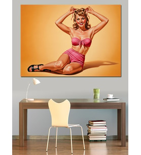 Pembe Bikinili Pin Up Kızı Dekoratif Kanvas - Mdf Ahşap Tablo