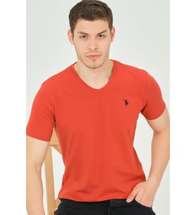 T8568 DEWBERRY V YAKA ERKEK T-SHIRT-KİREMİT