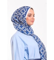 Geometrik Desen Modal Seri Şal Eşarp Askısı ile Birlikte 75x200 cm Mavi Krem-75x