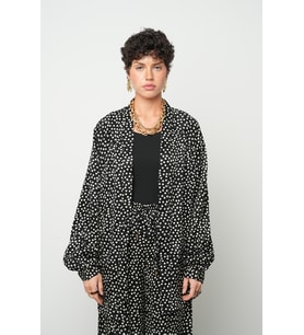 Kadın Puantiye Desenli Oversize Kesim Kimono (Siyah)
