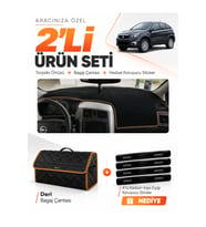 SSANGYONG NOMAD (2005-2012) Uyumlu Torpido Örtüsü + Deri Bagaj Çantası + Sticker Seti - Siyah Kahverengi