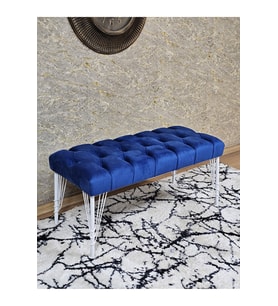 Beyaz Boyalı Tel Ayaklı 90 cm Puf Bench - Puf - Bench - Kasalı Oturak - Oturak - Yatak Ucu Puf Mavi Renk 90 x 41 Boyut/Ebat (Çok Renkli)