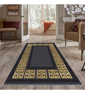 Gri Gold Şerit İşeme Yıkanabilir Kaymaz Taban Leke Tutmaz Modern Salon Halısı ve Yolluk