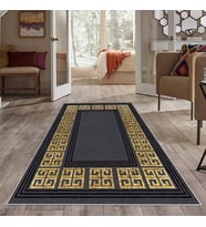 Gri Gold Şerit İşeme Yıkanabilir Kaymaz Taban Leke Tutmaz Modern Salon Halısı ve Yolluk