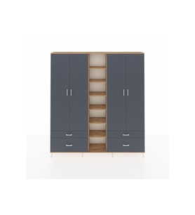 Arges Gardrop 12 Raflı 4 Çekmeceli 2 Askılı 220x30x243 Çam-Antrasit