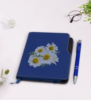 BK Gift Kişiye Özel Papatya Temalı Lacivert Termo Deri Defter Kalem Seti-12