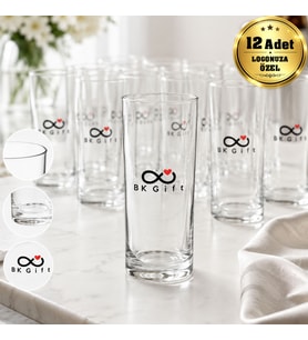 Logonuza Özel 12 Adet Paşabahçe 200 cc Baskılı Rakı Bardağı Kurumsal Hediye Seti