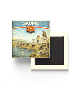 Retro Kuzey Makedonya Üsküp Şehri Temalı Vintage Buzdolap Magneti – 9x9 cm