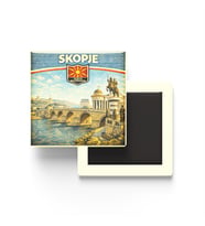 Retro Kuzey Makedonya Üsküp Şehri Temalı Vintage Buzdolap Magneti – 9x9 cm