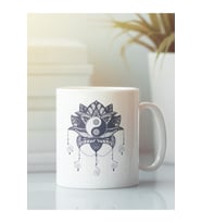 Beyaz Kupa Bardak Ying Yang Lotus Çiçeği Meditasyon Yoga