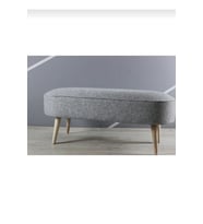 Nare Puf Gri ,Retro Ceviz Renk Ahşap Ayaklı Geniş Oturum Alanlı Oval Bench