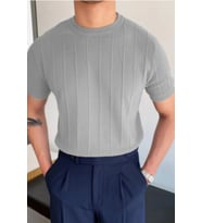 Erkek Slim Dar Bisiklet Yaka Düz Triko T-Shirt