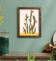 BK Gift Kaktüs Tasarımlı Doğal Masif Ahşap Çerçeveli Tablo 30x40cm-22