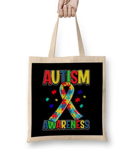 National Autism Awareness Day 2020 Colorful Puzzle Ribbon Bez Çanta Uzun Saplı