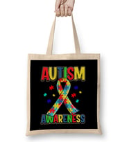 National Autism Awareness Day 2020 Colorful Puzzle Ribbon Bez Çanta Uzun Saplı