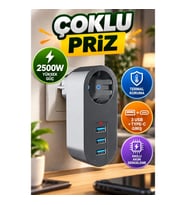 2500W Termal Korumalı Çoklu Priz – 3 USB, Type-C ve Akıllı Akım Dengeleme