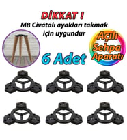 6 Adet Açılı Üçlü Sehpa Bağlantı Aparatı Zigon Puf Tabure Mobilya Masa Ayağı Ayak Takma Tabanı (Siyah)