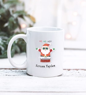 Kişiye Özel Ho Ho Ho ! Tasarımlı Kupa Bardak (Beyaz)